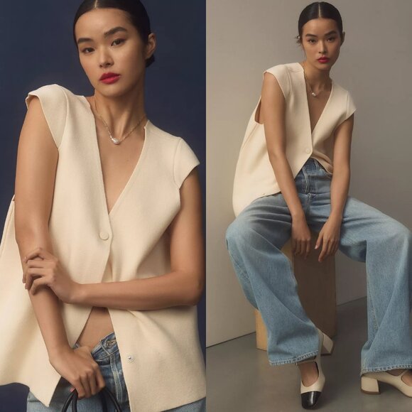 Anthropologie Tops - NWT By Anthropologie Oversized V-Neck Button Front Vest – Size XXS